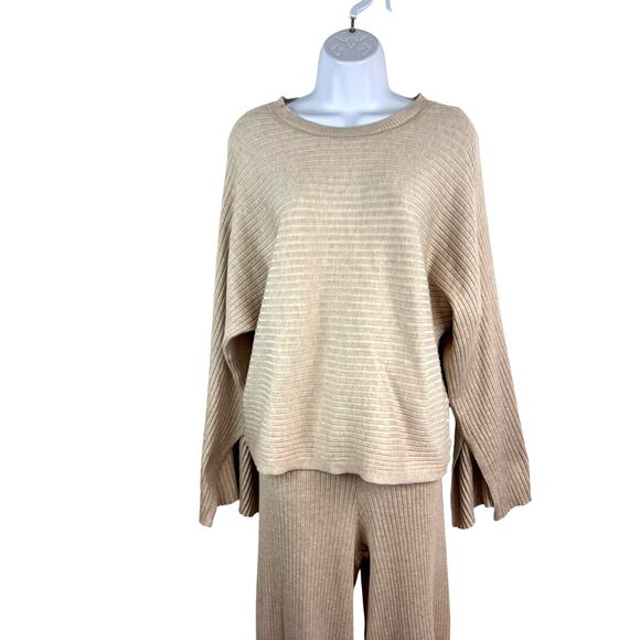 NWOT LOUNGEWEAR 2-Piece Knit Set – Pink Rose Cream Ribbed Flare Sleeve – Large - Picture 1 of 5